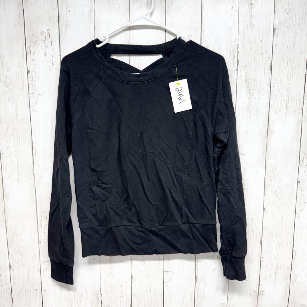Zella Top Women XS Black Scoop Neck Criss Cross Back Long Sleeve Shirt Athletic‎